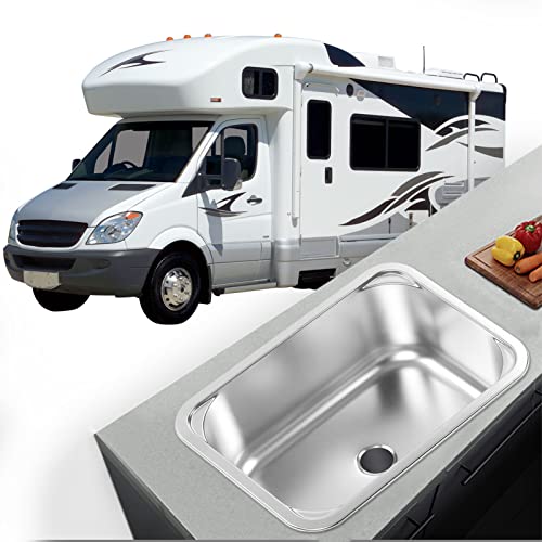 Image of Stainless Steel RV Sink 11x15in /28x38cm, 304 Grade Flush Mount | Hand Wash Basin with 40mm /1.57in Drain | Yacht & Boat & Kitchen