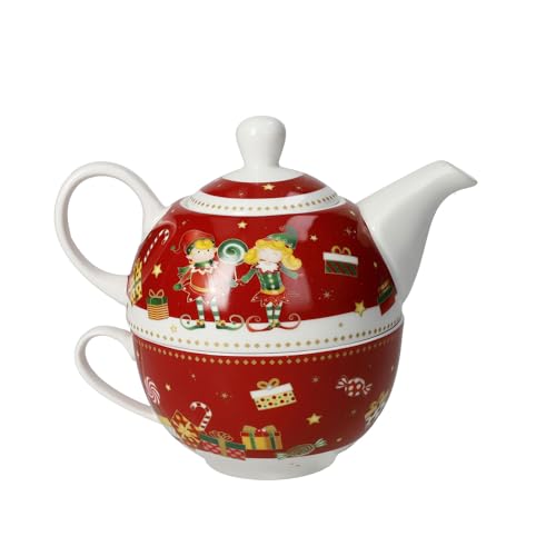 BRANDANI Teiera Elfomagia 13x15cm Rosso Porcellana Tavola di Natale