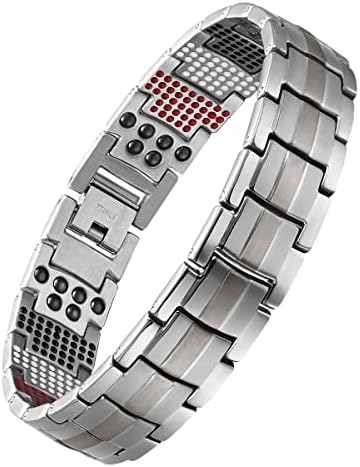 USWEL Titanium Bracelet for Men Black PVD Coating 591pcs Minerals Magnetic Bracelet for Men (Silver)