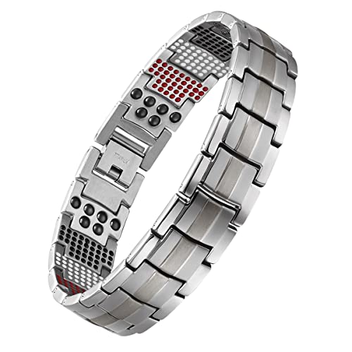 Uswel Titanium Bracelet For Men Black Pvd Coating 591Pcs Minerals Magnetic Bracelet For Men (Silver) #TOP2