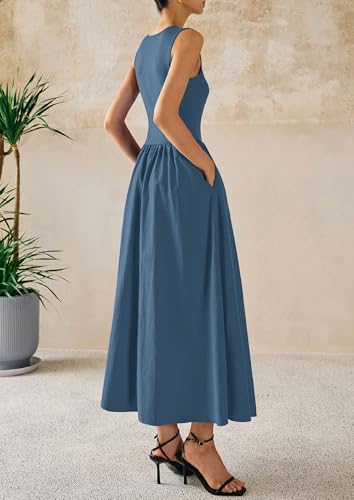 Image of PRETTYGARDEN Maxi Dresses for Women 2026 Summer Casual Sleeveless Patchwork Flowy Vacation Sundress Knit Long Work Tank Dress