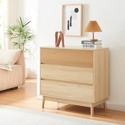 [en.casa] Commode Design Intemporel avec 3 Tiroirs Spacieux Meuble de Rangement Stylé pour Salon Chambre Entrée MDF Panneau de Particules Bois de Pin 80 x 80...