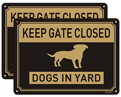 2 Pack Keep Gate Closed Signs Dogs In Yard Sign Metal Reflective Warning Dog Sign 10