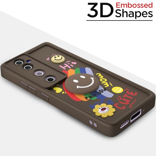Image of Pikkme Back Cover for Vivo V40 5G / V40 Pro 5G / T3 Ultra 5G | Soft Silicone| Cute Rainbow Smile & 3D Cartoon Flower Design | Shockproof Raised Camera Protection Bumper Case (Brown)