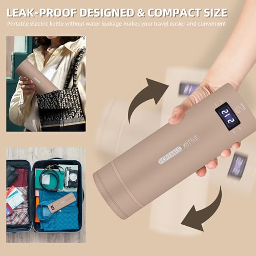 Image of Travel Electric Kettle Portable Small Mini Tea Coffee Kettle Water Boiler, Water Heater with 4 Temperature Control,304 Stainless Steel with Auto Shut-Off & Boil Dry Protection, BPA-Free (Khaki)