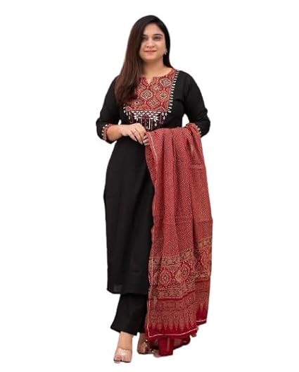 Women's Navratri Special Suit Handblock Print With Original Mirror