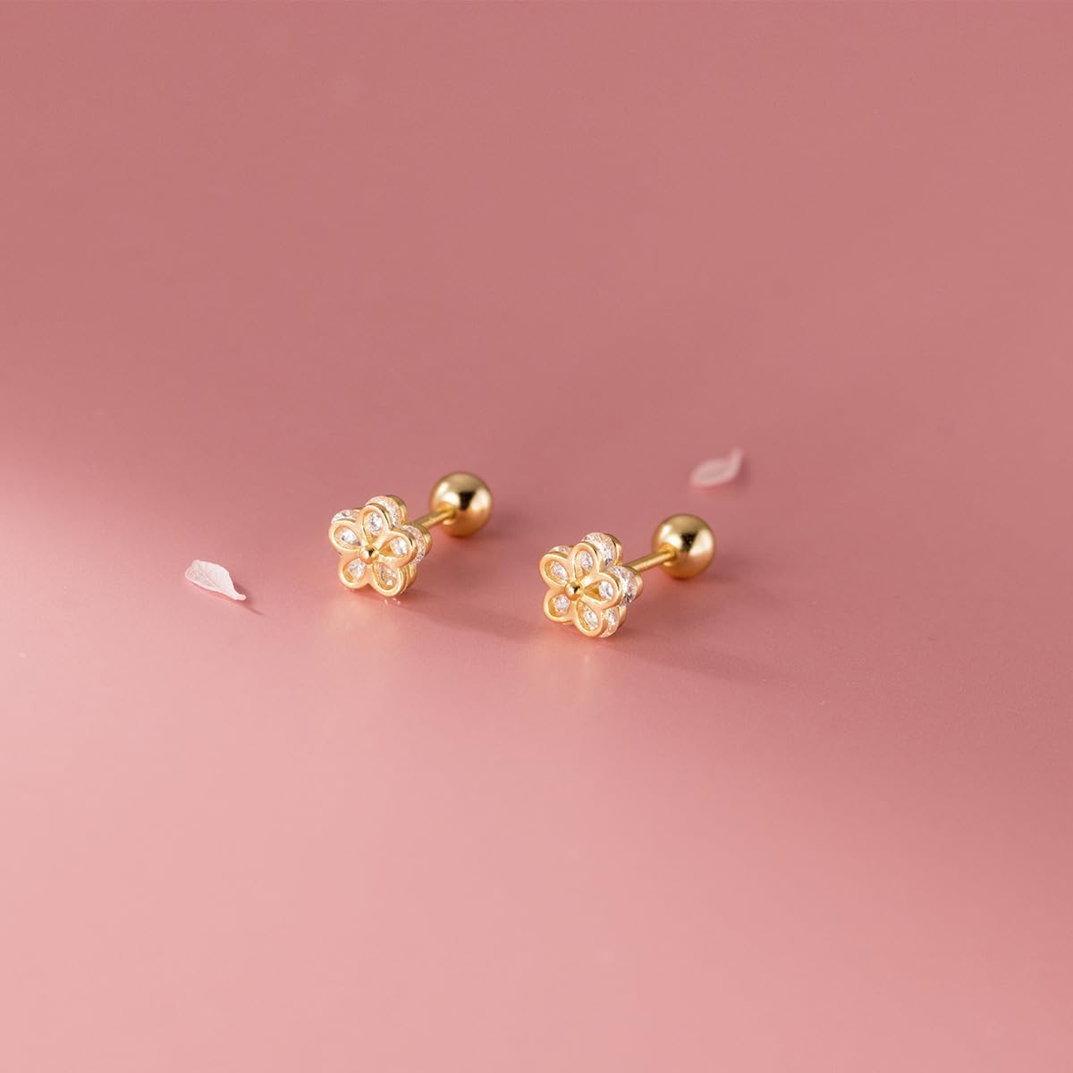 Gold Stud Earrings 925 Sterling Silver 18K Gold Plated Cubic Zirconia Screw Back Cute Hypoallergenic for Women Jewelry Valentine's Day Gift - Image 3