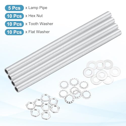 Image of MECCANIXITY 35Pcs 8.9 inch Lamp Pipe Kit with Nuts Washers 1 /8IP Thread Fasteners Assortment for Chandelier Ceiling Light Repair Assembly DIY Hardware