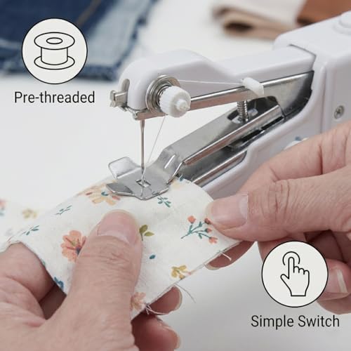 Image of Handheld Sewing Machine, Portable Hand Held Sewing Machine for Adults & Beginners, Cordless Mini Electric Hemming Tool for Denim, Fabric & Quick Home & Travel Repairs (white)
