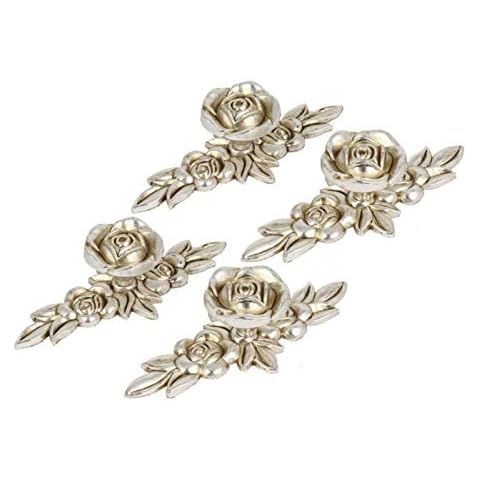 Joyindecor Euro Rose Flower Cabinet Knobs with Backplate, Vintage Kitchen Zinc Alloy Flower Drawer Pull Handles for Dresser Vanity Nightstand Cupboard Wardrobe, 4 Pack (Antique Silver) Cover