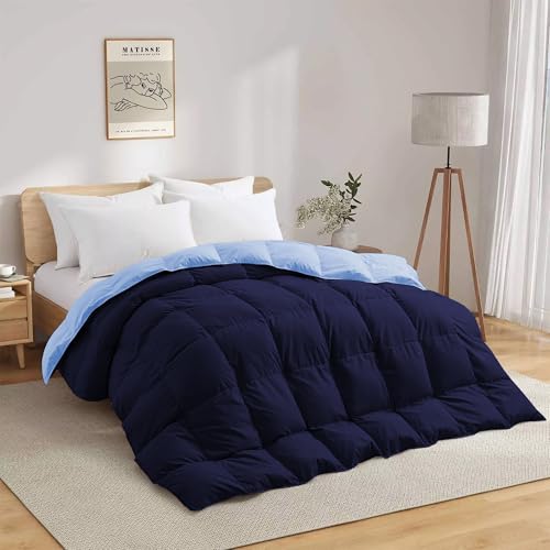 Image of Fluffy 600 GSM Winter Comforter Single Bed 60 inchX90 inch - 600 GSM Heavy Winter Quilt Microfiber Rajai /Duvet /Blanket Super Soft Single Size - Navy Blue /Sky Blue Color