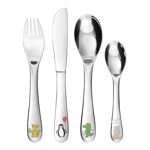 GRÄWE Dschungel Kinderbesteck, Edelstahl Besteckset, Kindergabel, Kinderlöffel, Kindermesser, ab 3 Jahren, Geschenkverpackung