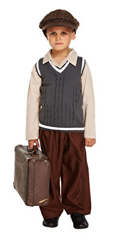 HENBRANDT Children's World War Two Evacuee Boy Costume - Authentic Historical Fancy Dress Outfit for School Events, Book Days, Large Size Ages 10-12 Years