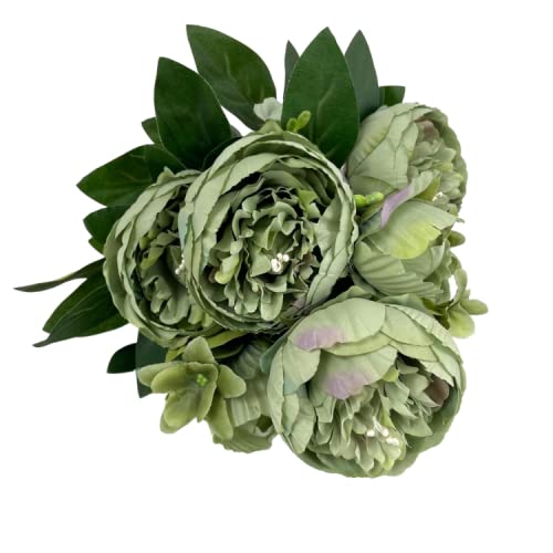 Artificial Silk Peony Flower Bouquet (NO.3) -7 Colours Wedding Centrepiece Decor (Tea Green) — image 1