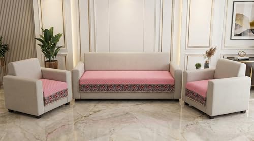 Image of Velvet Quilted Sofa Cover Mat Seat & Back, 3+1+1 Set, Total L115in H32in (3+1+1), Baby Pink Color,Anti Skid Backing, 6in Hanging Strap Design, Washable, Style -BabyPink-S311