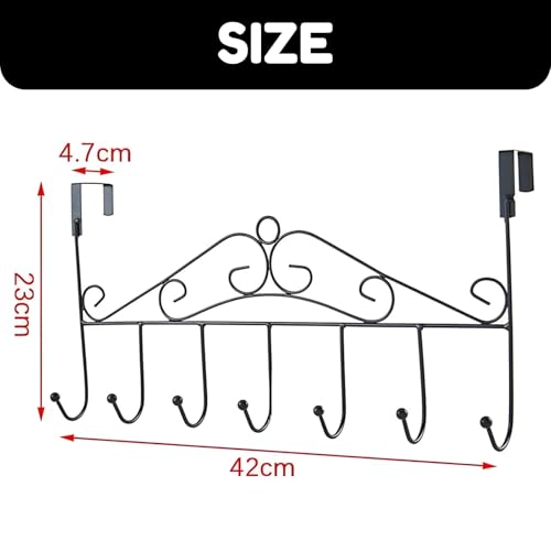 Image of JRM Over The Door Hanger with 7 Hooks - Heavy Duty Metal Hanging Rack Organizer for Clothes, Towels, Hats, Bags, Scarves - No Drilling Required, Steel Door Hook Rack for Bathroom, Closet, Office