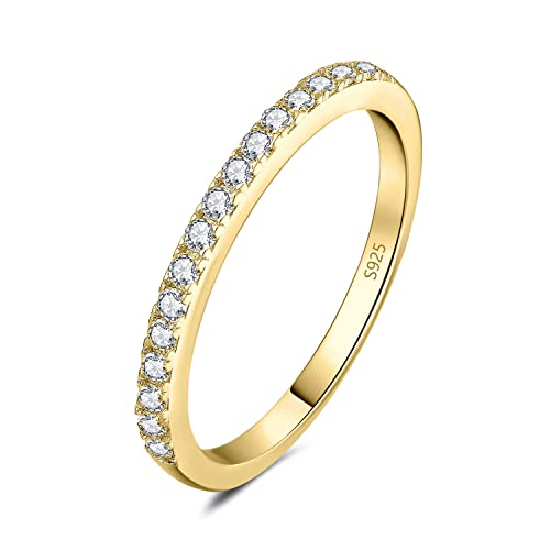 JewelryPalace Demi Eternel Empilable Bague Taille Rond Moissanite Pierre Argent Massif 925 Femme, Mode Plaqué Or Jaune Bague fin Anneau Fiançailles Mariage...