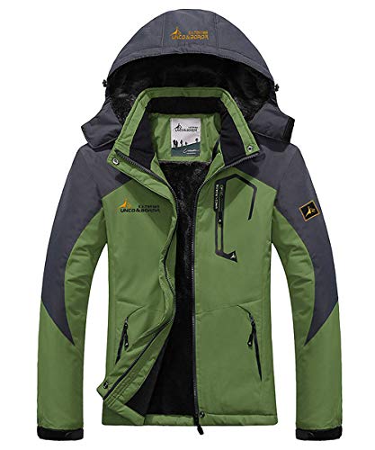 donhobo Womens Waterproof Jacket Winter Warm Fleece with Hood Windproof Camping Hiking Coat(Green,S)