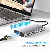 RSHTECH Koncentrator USB C 9 w 1 z HDMI 4K - stacja dokująca do laptopa z 2 typami C (USB 3.2), 4 type A (10 Gb/s i USB 3.0), 100 W PD, Gigabit Ethernet - stacja dokująca do MacBook Pro/Dell/Hp/Lenovo
