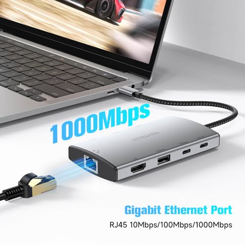 RSHTECH Koncentrator USB C 9 w 1 z HDMI 4K – stacja dokująca do laptopa z 2 typami C (USB 3.2), 4 type A (10 Gb/s i USB