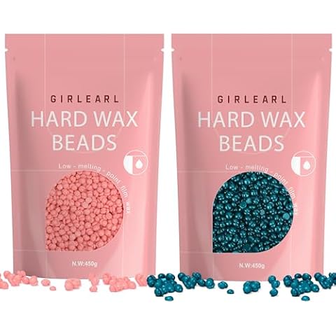 GIRLEARLE Hard Wax Beads 2-Pack, 1lb Rose Hard Wax Beads for Coarse Hair Full Body + 1lb Jasmine Hard Wax Beads for Sensitive Skin Body, Brazilian Bikini, Eyebrow, Facial Cover
