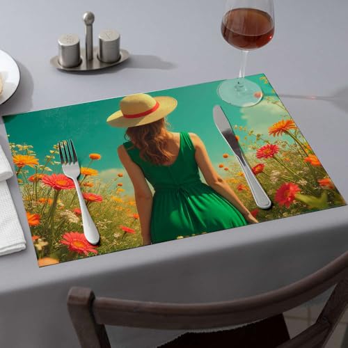Sets de table femme en robe verte pour protéger et décorer votre table