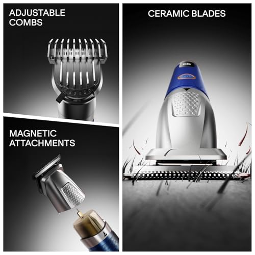 Image of boAt Slazer K100 Pro 15-in-1 Full Body Grooming Kit with Hard Travel Case, Fast-Charge Trimmer, IPX6, 200-Min Runtime, 6 Magnetic Blades, Stainless Steel+Ceramic Blades, Travel Lock & Display (Blue)