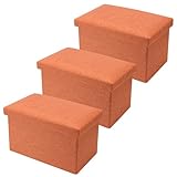 HOZEON 3 Pack 15.7 x 9.8 x 9.8 Inches Folding Storage Ottoman, Orange Rectangle Footrest Seat, Multifunctional Foot Stool for Living Room, Office, Traveling, Fishing, Camping
