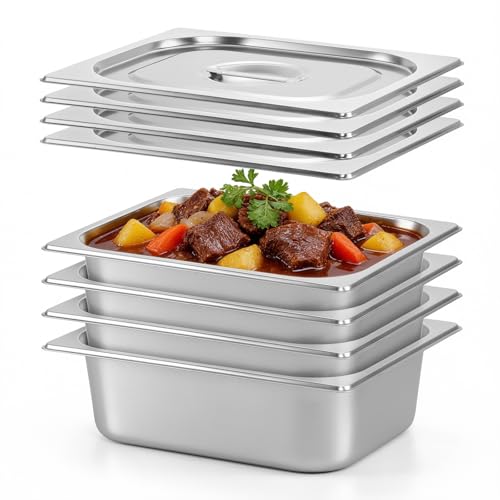 Image of Dyna-Living Hotel Pans with Lids 1 /2 Half Size Food Pans 4 Pack Steam Pans