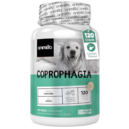 Coprophagia Deterrent for Dogs - 120 Chicken-flavour Dog Stool Repellent Tablets with Probiotic & Prebiotic - Helps Stop Puppy Eating Poop, Supports Digestion & Freshens Breath - Dog Breath Freshener