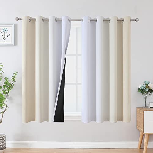 Estelar Textiler Beige and Grayish White Blackout Curtains & Drapes for Bedroom, Thermal Insulated Ombre Blackout Drapes, Full Room Darkening Energy Saving Curtains for Living Room, 52Wx54L, 2 Panels