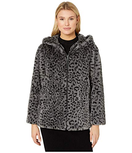 Vince Camuto Hooded Zip Front Faux Fur Jacket V29753 Grey Leopard XS (US 0-2)