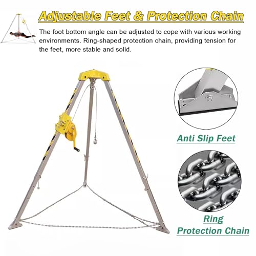 Trépied de sauvetage robuste en aluminium – Système de protection contre les chutes télescopique de 1,34 à 2,14 m pour espaces confinés, lieux élevés, puits, trous d'homme et égouts – Équipement de