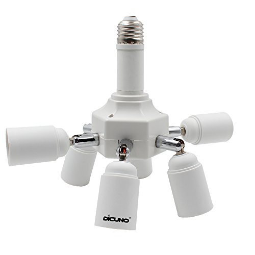 DiCUNO Light Socket Splitter 7 Way Adapter, 7 in 1 E26 Socket Converter, 6+1 Splitter Bulb Lamp Holder 360 Degrees Adjustable 180 Degrees Bending