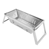 Parrilla portátil de carbón, parrilla plegable de carbón, parrilla de brocheta, barbacoa Yakitori, barbacoa de mesa, parrilla de barbacoa de acero inoxidable para cocinar al aire libre, camping