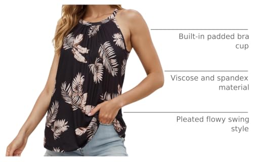 Image of Women Halter Tank Top with Built in Bra Flowy Sleevless Padded Camisole Loose Fit Summer Shirt Top S-3XL