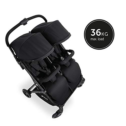 Hauck Zwillingsbuggy Swift X Duo, Einhändig Klappbar, mit Liegefunktion ab Geburt, für 2 Kinder bis je 15 kg, Korb bis 6 kg, Pannensichere Räder (Schwarz)