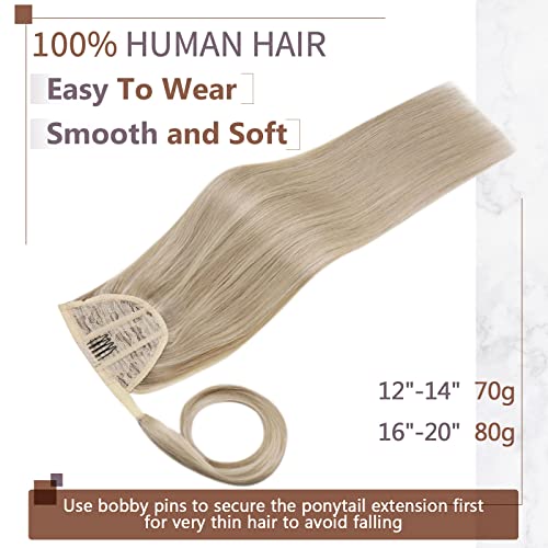 RUNATURE Ponytail Hair Extensions Real Human Hair 12 Inch Blonde Highlight Ponytail Extensions 70g Natural Straight Ponytail Human Hair Extensions - Image 3