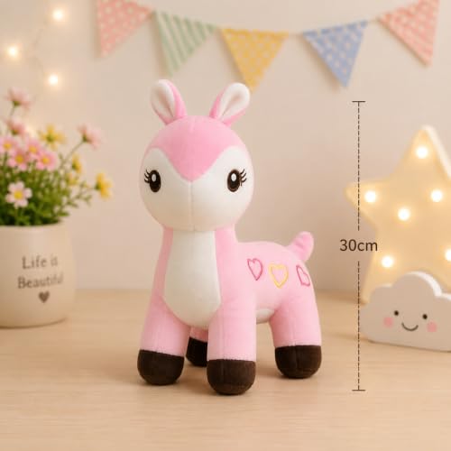 Image of Pink Reindeer Plush Toy, 30 cm, Soft Stuffed Animal with Heart Design
