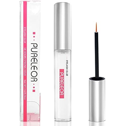 PURELEOR Eyelash Glue White Fast Drying Strong Hold Strip Lash Glue Waterproof Latex Free Eyelash Adhesive for Sensitive Eyes 7ml 0.24oz Cover