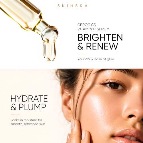 Image of SKINSKA NATURALS CEROC C3 Vitamin C Face Serum (30ml) | With Hyaluronic Acid, Vitamin E & Licorice Extract | Brightening, Dark Spot Reduction & Uneven Skin Tone Care | Suitable for Oily, Dry & Sensitive Skin | Men & Women