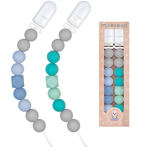 Image of Pacifier Clips for Baby Boys Girls 2 Pack (Green, Blue)