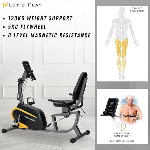 Image of LET'S PLAY Recumbent Exercise Bike for Home Workout | 6kg Flywheel, 8-Level Magnetic Resistance, Adjustable Back Support, Max 120kg User Weight
