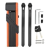 HPZIHUIT Fahrrad-Faltschloss, Diebstahlschutz, wasserdicht, rostfrei, faltbar, für E-Bikes und Motorräder (Schwarz-Orange)