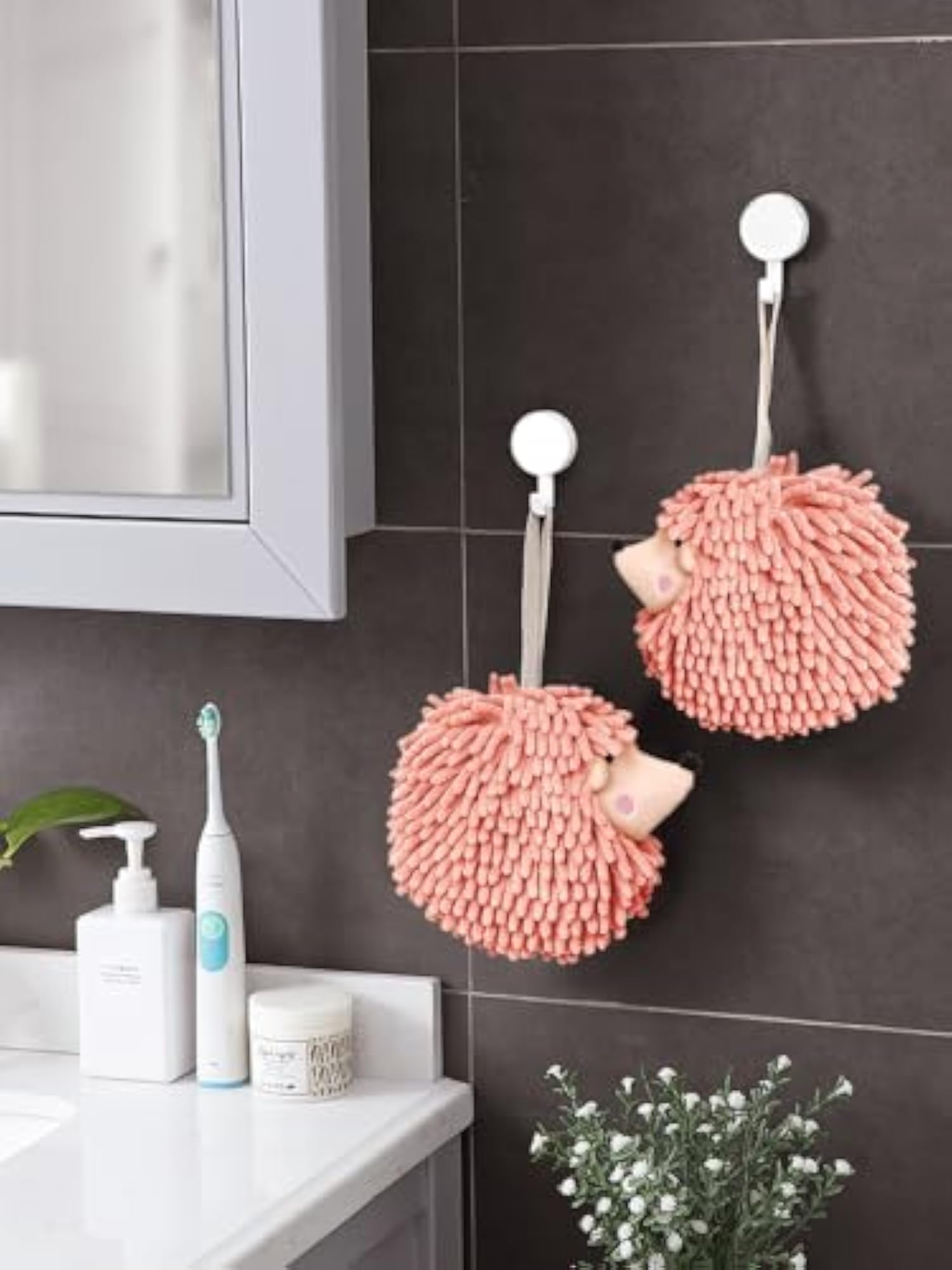 Fuzzy Ball Hand Towels Set of 2, Creative Hedgehog Design