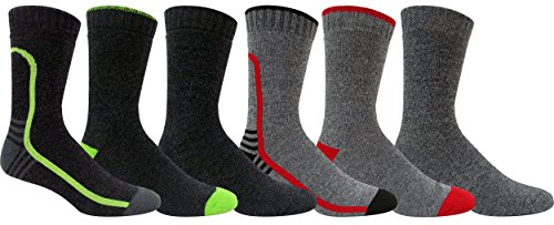 Grey Wolf Men’s Heavyweight Thermal Comfort Hiker Crew Length Sock size 10-13 Assortment #1 six pack