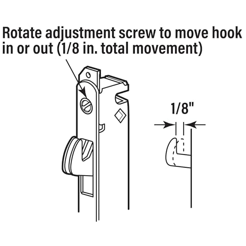 Image of Prime-Line E 2199 Stainless Steel Mortise Lock - Adjustable, Spring-Loaded Hook Latch for Sliding Patio Doors Made of Wood, Aluminum & Vinyl, 3-11 /16 inch, 45 Degree Keyway, Round Face (Single Pack) | Adjustable, Spring-Loaded Hook Latch Projection, For Sliding Patio Doors, 45 Degree Keyway, Round Face
