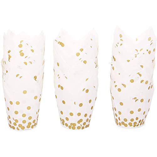 150 Pack Gold Polka Dot Muffin And Tulip Cupcake Liners For Baking And Decor (White, 3.35 X 3.5 Inches) #TOP4