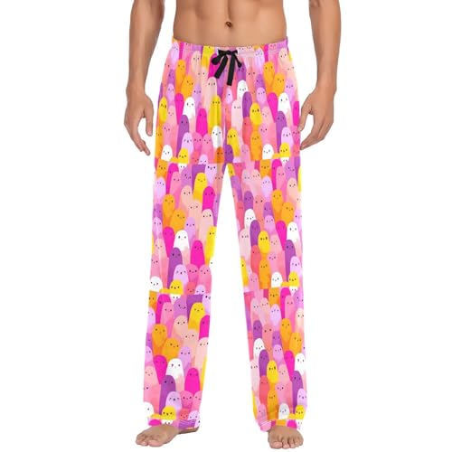 Colorful Spirits Patern Men's Cotton Pajama Pants with Pockets and Drawstring Comfortable and Stylish,S2