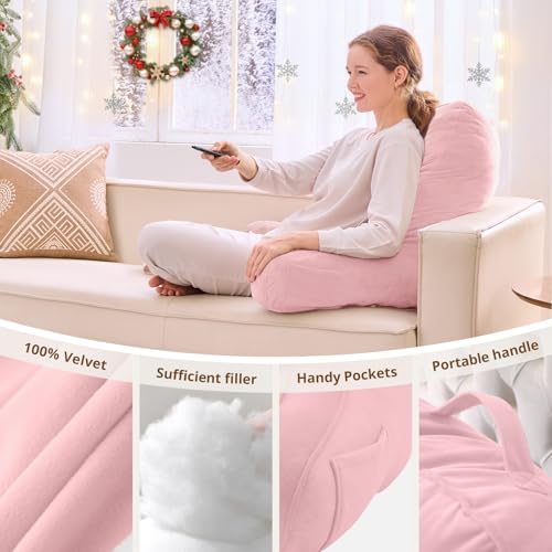 Image of Sasttie Reading Pillow for Bed, Back Pillow for Sitting Up, Pink | 23 inch Backrest Support Cushion for Couch, Sofa, and Floor, Dorm Essentials, OEKO-TEX, Adjustable Down Alternative Fill